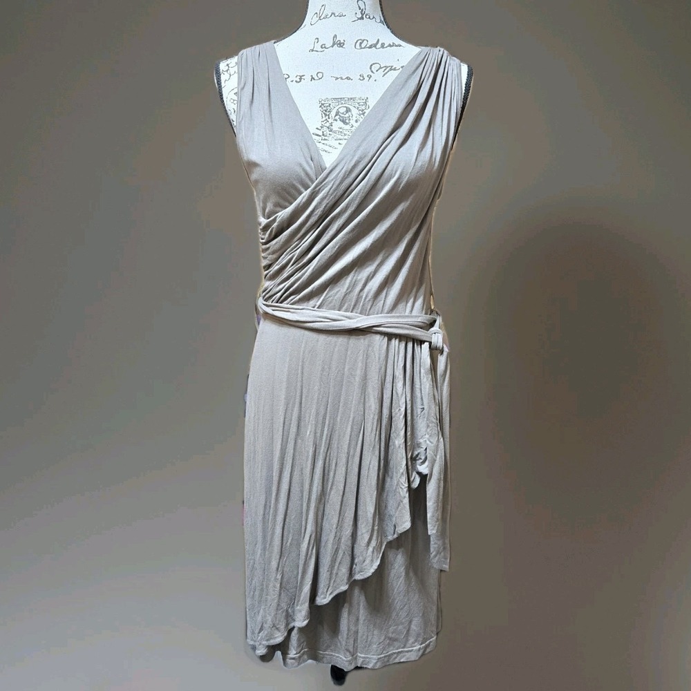 Boston Proper Women's‎ Dress M Sleeveless Mocha Gathered Knit Jersey Drape Front